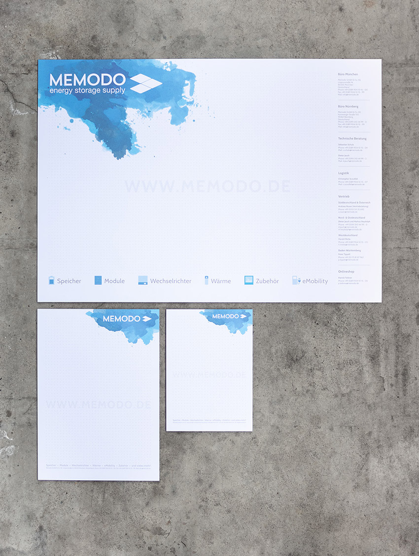 Schreibtisch Unterlage und Notiz-Blöcke in DinA5 und 4 - Kommunikationsdesign, Grafikdesign und digitale Illustration für die Firma Memodo in München von Grafiker Markus Wülbern